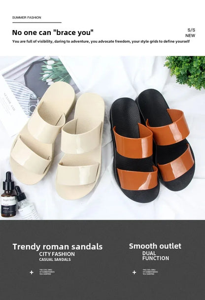 Korean Style Summer Roma Sandals With Thick Bottom And Soft Sole Simple Mom Shoes Jelly Beach Slippers Casual Women's Shoes