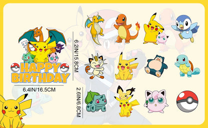 25 Pcs Pokemon Cake Toppers - Pokemon Cupcake Toppers & Large Pokemon Birthday Cake Topper for Pokemon Birthday Party Decoration