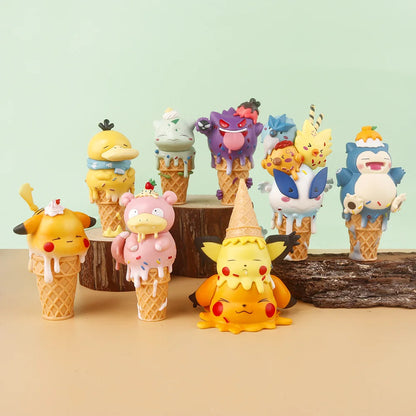 Pokemon Cartoon Ice Cream Pikachu Snorlax Psyduck Gengar Anime Figure Blind Box Toys Tabletop Ornaments