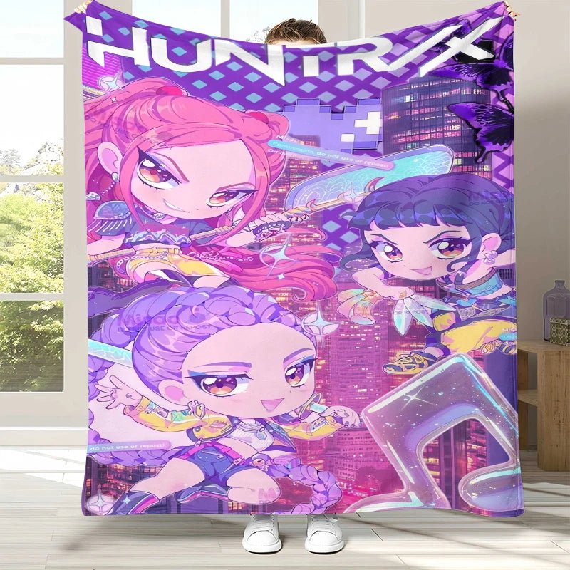 K-Pop Demon Hunters Golden Saja Boys Flannel Blanket,Ultra Soft Warm Plush Throw for Home Bedroom Bed Sofa Cover Office picnic