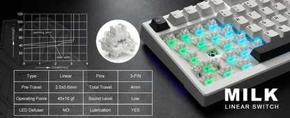 YUNZII YZ98 White Full Size Mechanical Gaming Keyboard, Vintage 99 Keys Hot Swap Gasket 98% Layout Wireless RGB Backlit Keyboard