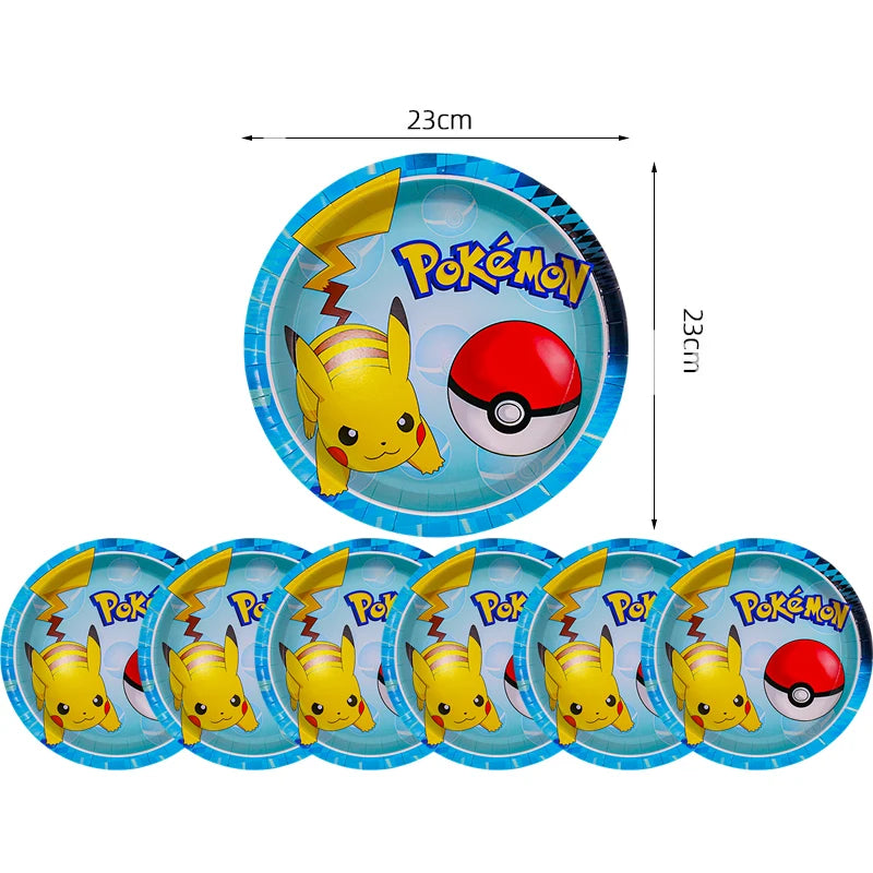 New pokemon birthday party pikachu decoration Balloon Disposable Tableware Tablecloth Straws Cup Plates Baby Shower Supplies Toy