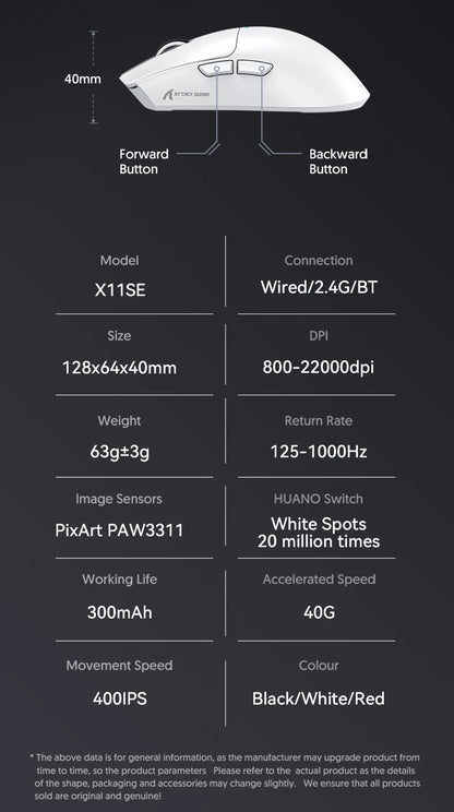 Attack Shark X11 X11SE Wireless Gaming Mouse,1000 Hz,2.4G RGB Optical Mouse,16000 DPI,Ergonomic Computer Mice for PC Laptop Mac