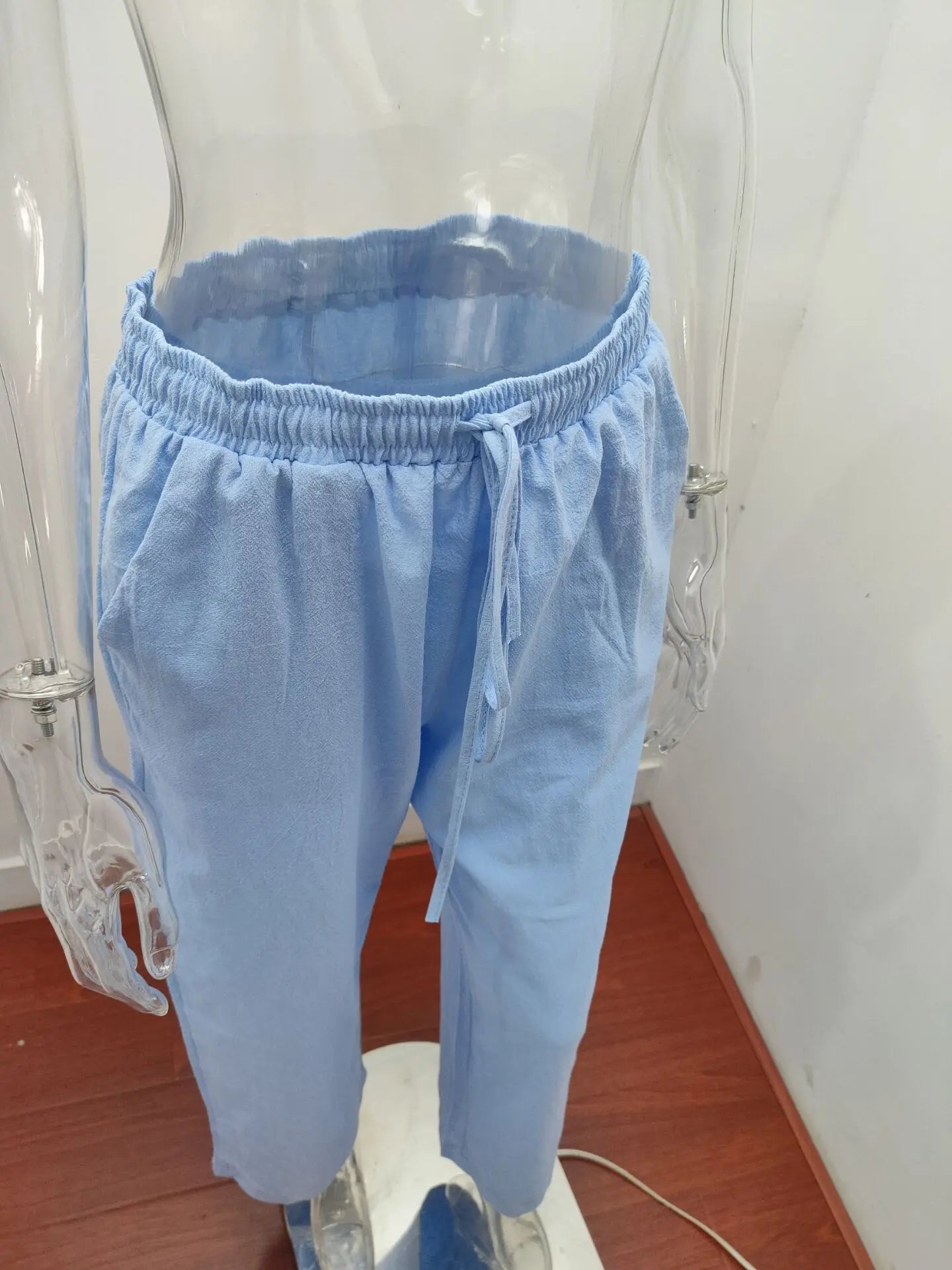 Loose Linen-Blend Wide Leg Casual Pants: Breathable Drawstring Summer Trousers