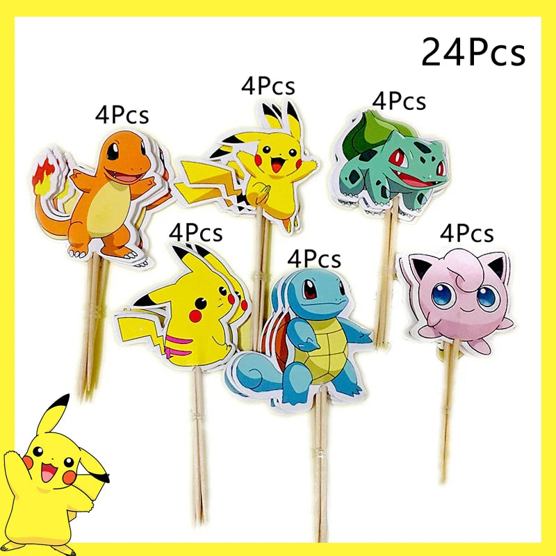 Pokemon Birthday Party Decoration Pikachu Disposable Tableware Cup Napkin Plate Tablecloth Baby Shower Cake Topper Flag Balloons