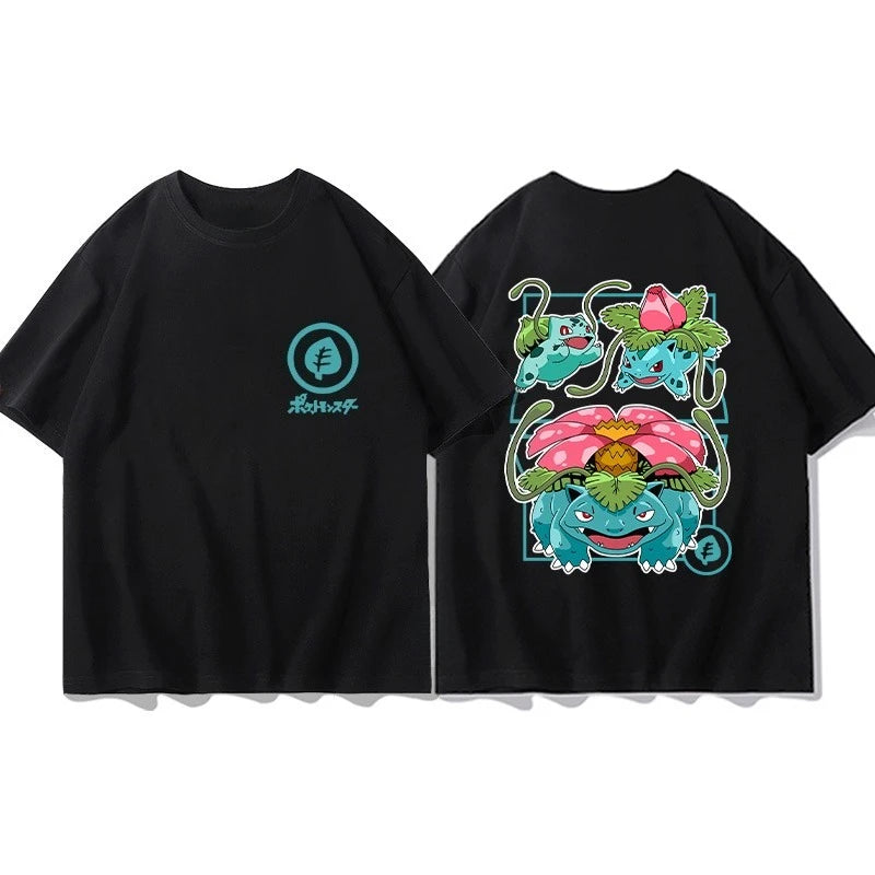 Pokémon Joint Peripheral Products Short Sleeve T-Shirt Gengar Psyduck Mewtwo Printed Men's Boys and Girls Summer New Fashion Top