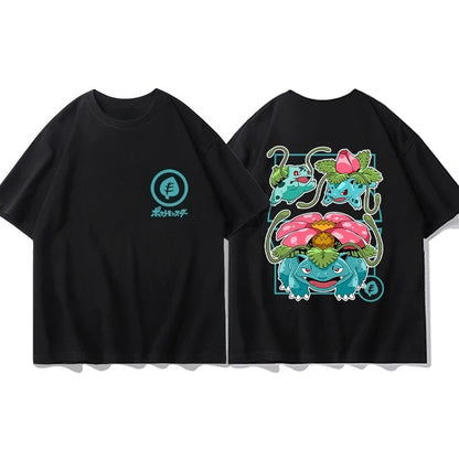 Pokémon Joint Peripheral Products Short Sleeve T-Shirt Gengar Psyduck Mewtwo Printed Men's Boys and Girls Summer New Fashion Top