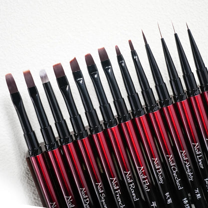 New 1/13pcs Nail Art Brush Set Black Red Metal Handle Acrylic UV Gel Polish Crystal Acrylic Nail Drawing Tools High Quality
