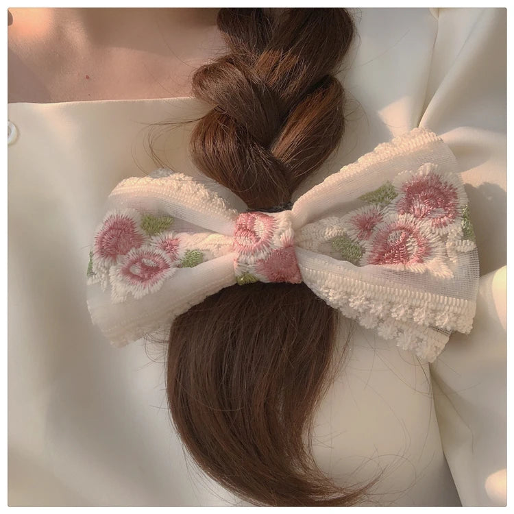 Embroidered Lace Hair Bow.