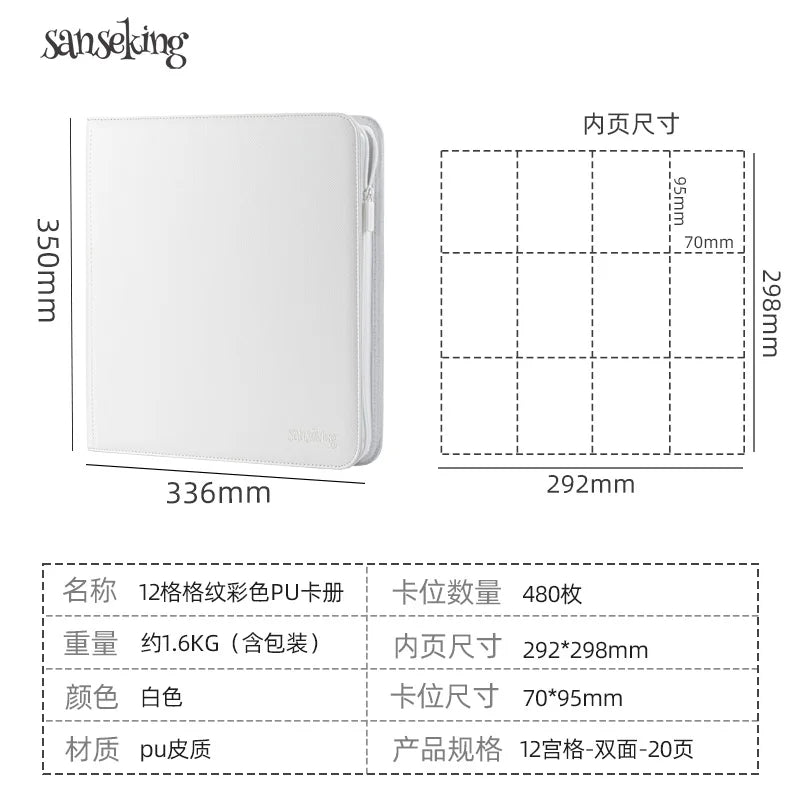 Premium Zipper 4/9/12 Pocket PU Card Binder - Aesthetic Pink & White Album for Pokemon Cards, Game Collection & Fan Photos