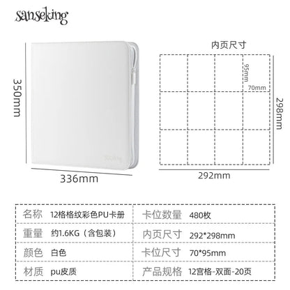 Premium Zipper 4/9/12 Pocket PU Card Binder - Aesthetic Pink & White Album for Pokemon Cards, Game Collection & Fan Photos
