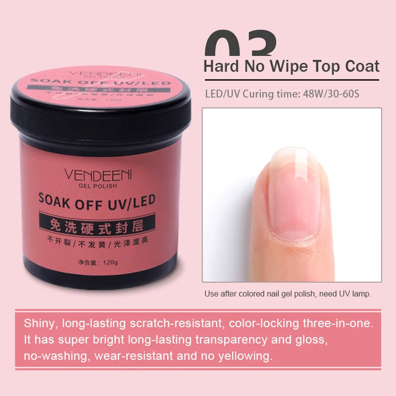 Vendeeni 120g High Capacity Nail Art Functional Gel No Wipe Top Coat Base Coat Painless Extension Gel Leveling Reinforcing Gel