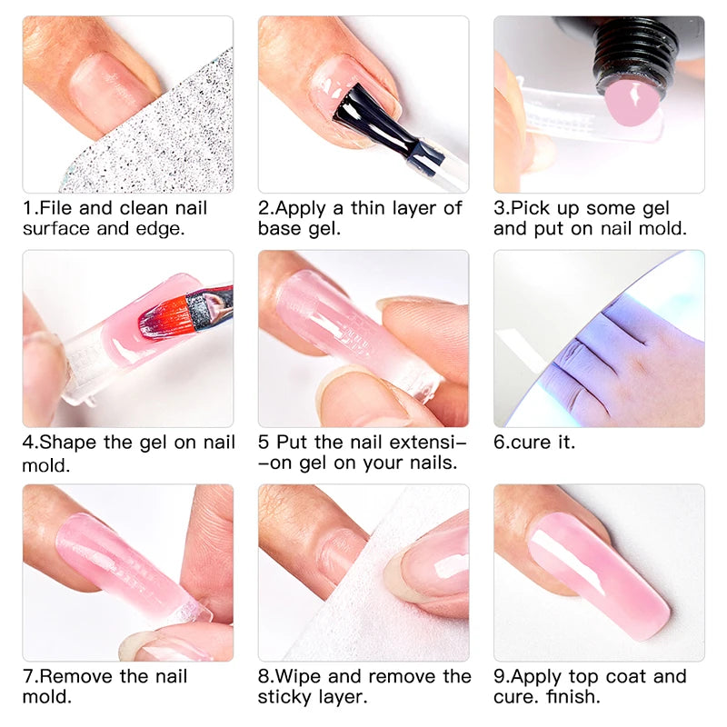5pc Poly Extension Nail Gel Set Clear White Nude Pink Nail Art Building Varnish for Lenthening Nails Design UV/LED Lamp Needed
