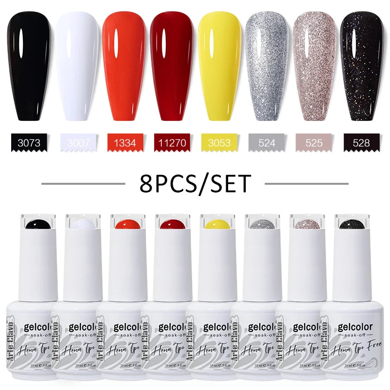 Arte Clavo 8Pcs/Set Gel Nail Polish Set 15ml Colorful Semi Permanent For Manicure Varnish Soak Off UV LED Nail Art Gel Kits