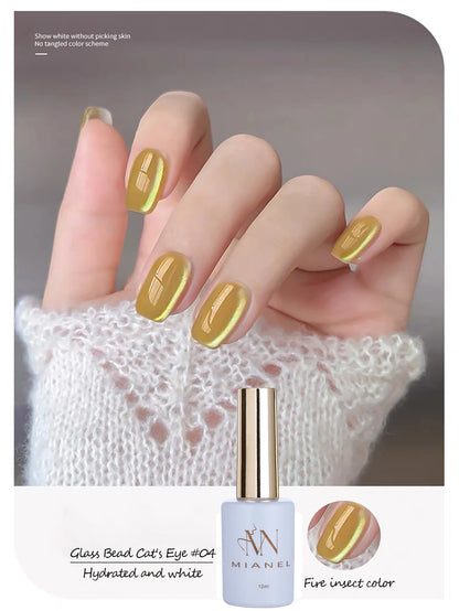 MIANEL 12ML Glass Bead Cat Eye Gel Nail Polish Flash White Spar Nude Color Magnetic Nail Polish White Nails Summer Nails 1-12pcs