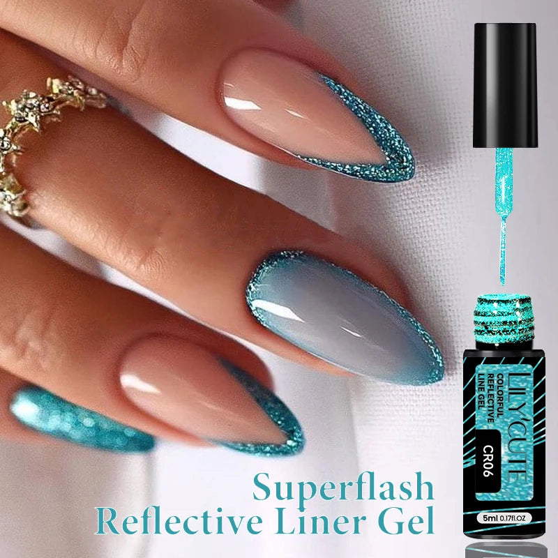 LILYCUTE 5ml Super Bright Silver Metallic Painting Liner Gel Nail Polish Drawing Stripe Graffiti Mirror Pull Line UV Gel Varnish