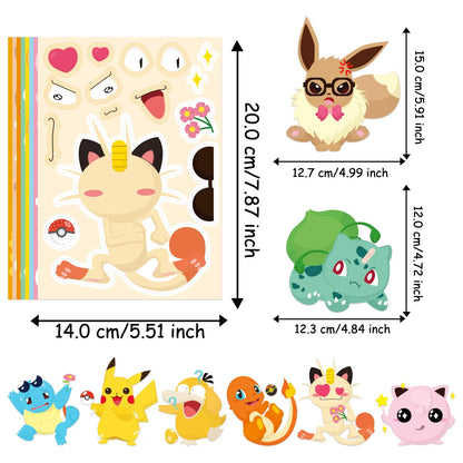 Pokemon DIY Puzzle Sticker Birthday Decoration Pikachu Make A Face Stickers Pokemon Sticker Kids Toys Boys Gifts Party Supplies