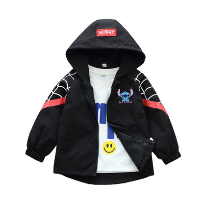 Boys Spiderman Hooded Jackets 1-10 Years Girls Spring Autumn Stitch Print Sports Coats Children Cartoon Outerwear Kids Clothes