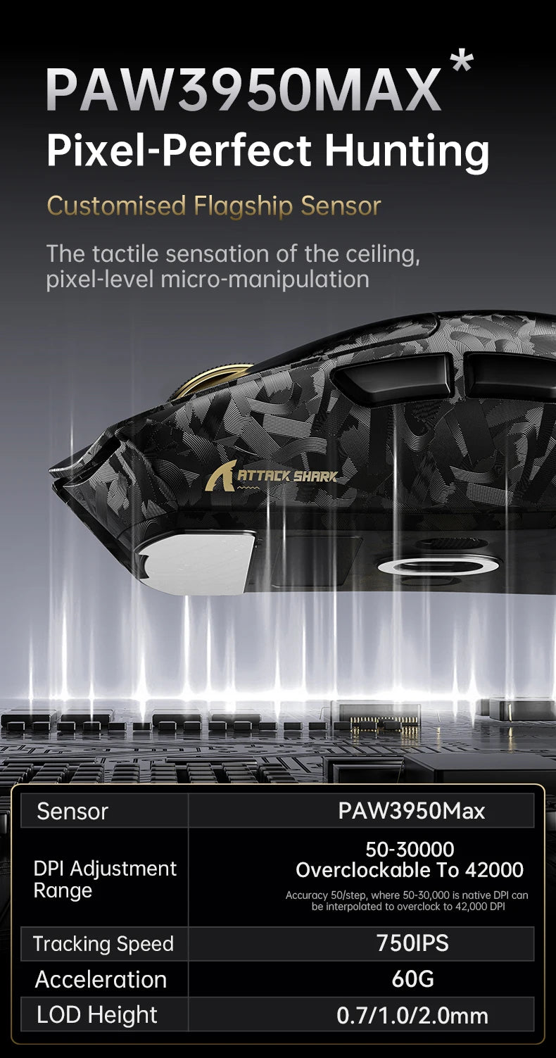 Attack Shark X11 Ultra 59g Superlight Wireless 8K Gaming Mouse Carbon Fiber Nano-Metal Ice Coating PAW3950MAX