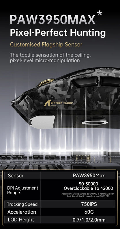 Attack Shark X11 Ultra 59g Superlight Wireless 8K Gaming Mouse Carbon Fiber Nano-Metal Ice Coating PAW3950MAX