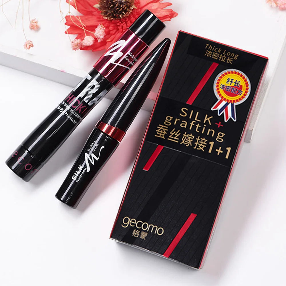 GECOMO 4D Silk Fiber Mascara Combo Set: Double Tube Waterproof Lash Extension