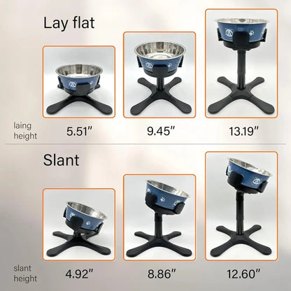 Adjustable Elevated Dog Bowl Stand with Non-Slip Base 3 Height Tilt Settings 14-24.5cm Bowls Stainless Steel Dish for Dogs Cats