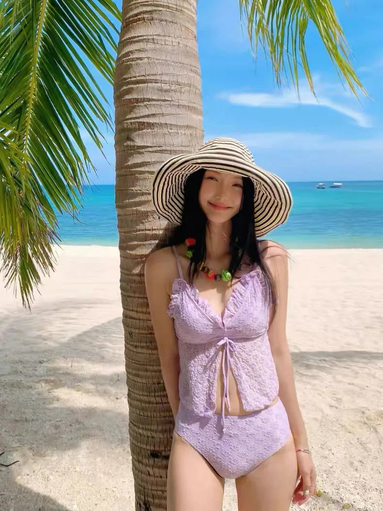Swimsuit Women Pure Desire Sexy Hot Girl Split Triangle Bikini Gathering Chest Slimming Vacation Style Hot Spring Beach Swimsuit