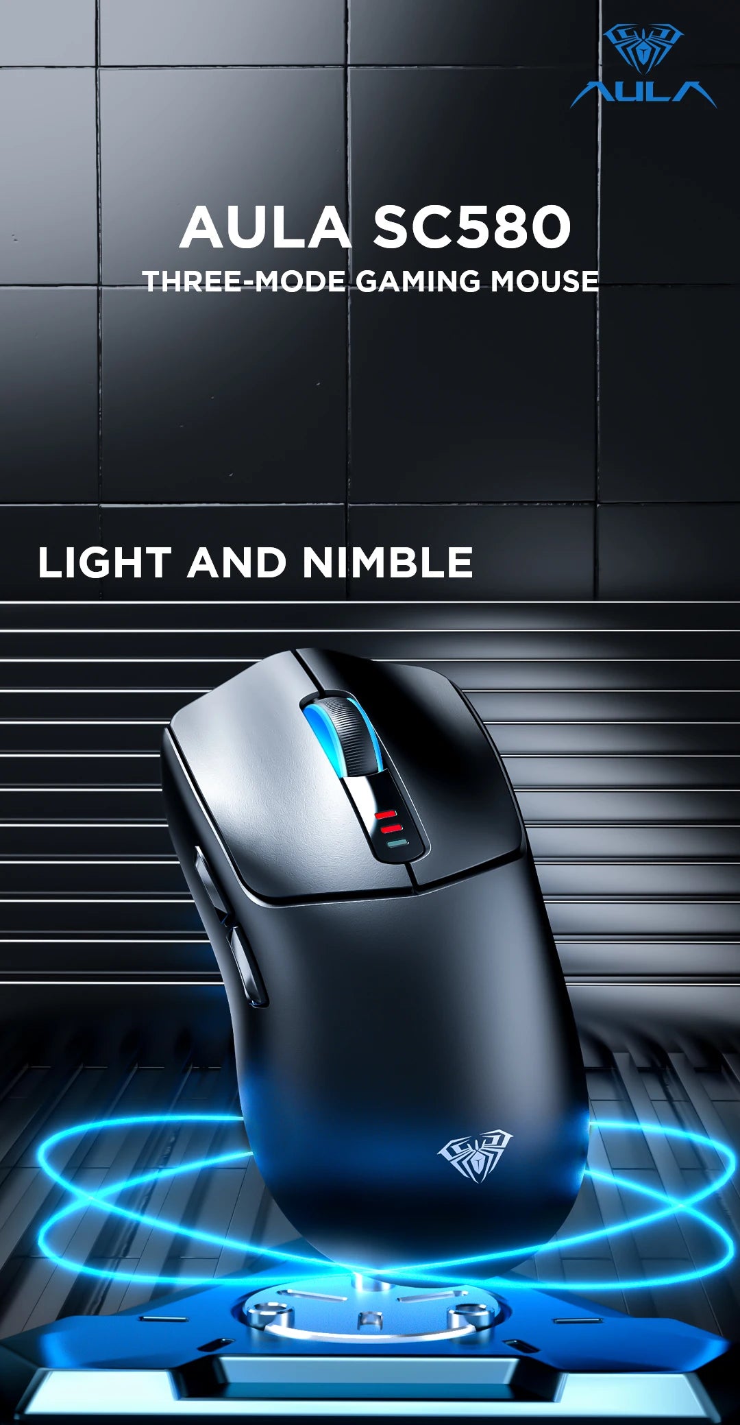 AULA SC580 Gaming Mouse Tri-mode Rechargeable Ergonomic Bluetooth Mouse 10000 DPI E-sports Lightweight Mice for Office Gaming