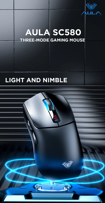 AULA SC580 Gaming Mouse Tri-mode Rechargeable Ergonomic Bluetooth Mouse 10000 DPI E-sports Lightweight Mice for Office Gaming