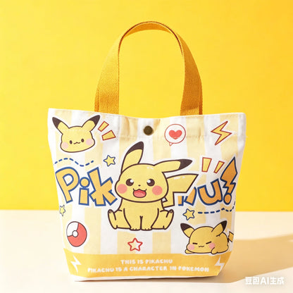 Cute Pokemon Pikachu Canvas Tote Bag Cartoon Anime Shopping Bag Reusable Lightweight school Portable Bag Daily Travel Gift Bag