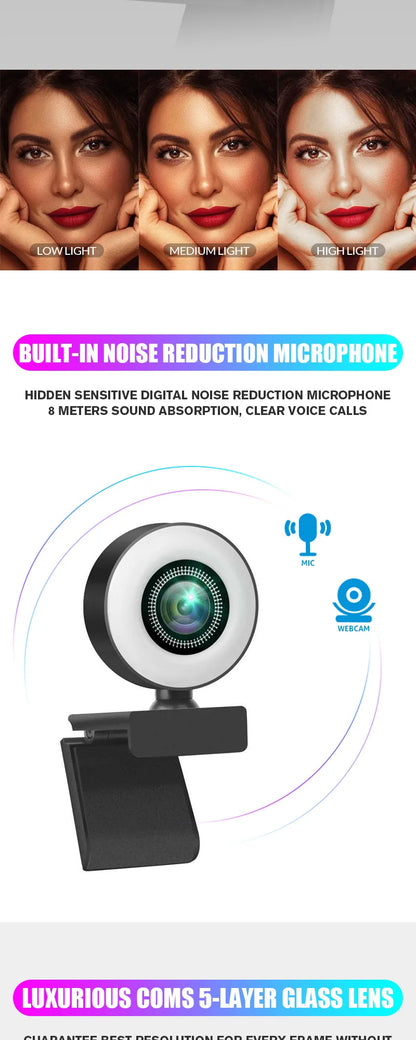 4K Webcam with LED Light 📷✨
