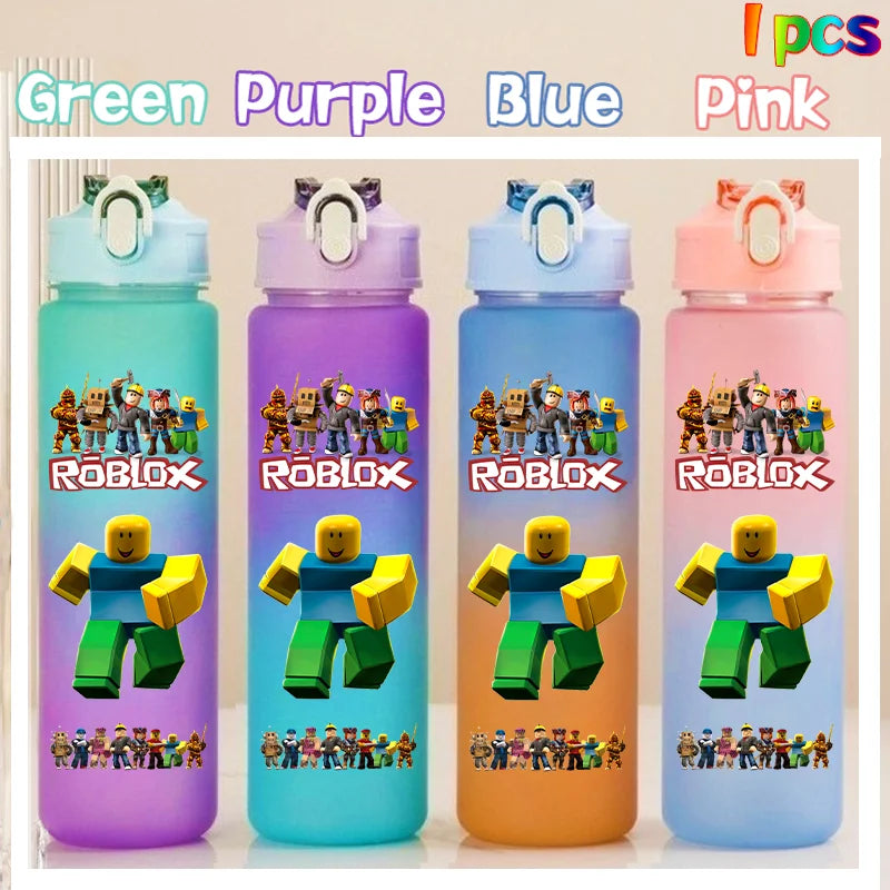 Roblox Anime Cartoon Straw Drink Bottle 750ml Gradient Color Water Cup Game Student Daily Necessities Gourde Boy Holiday Gift
