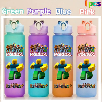 Roblox Anime Cartoon Straw Drink Bottle 750ml Gradient Color Water Cup Game Student Daily Necessities Gourde Boy Holiday Gift