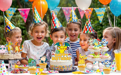 25 Pcs Pokemon Cake Toppers - Pokemon Cupcake Toppers & Large Pokemon Birthday Cake Topper for Pokemon Birthday Party Decoration