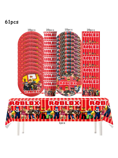 Robot Boy Happy Birthday Decoration Tableware Set Roblox Paper Tablecloth Plate Cup Cake Balloon Baby Shower Game Party Supplies