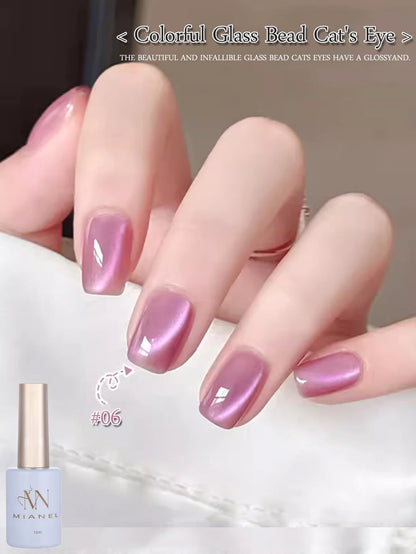 MIANEL 12ML Glass Bead Cat Eye Gel Nail Polish Flash White Spar Nude Color Magnetic Nail Polish White Nails Summer Nails 1-12pcs