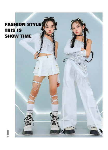 Hip Hop Girls K-pop Elegant Crop Top Shorts Street Dance Cargo Pants Kids Streetwear Child Jazz Costumes Girl Group Clothes Sets