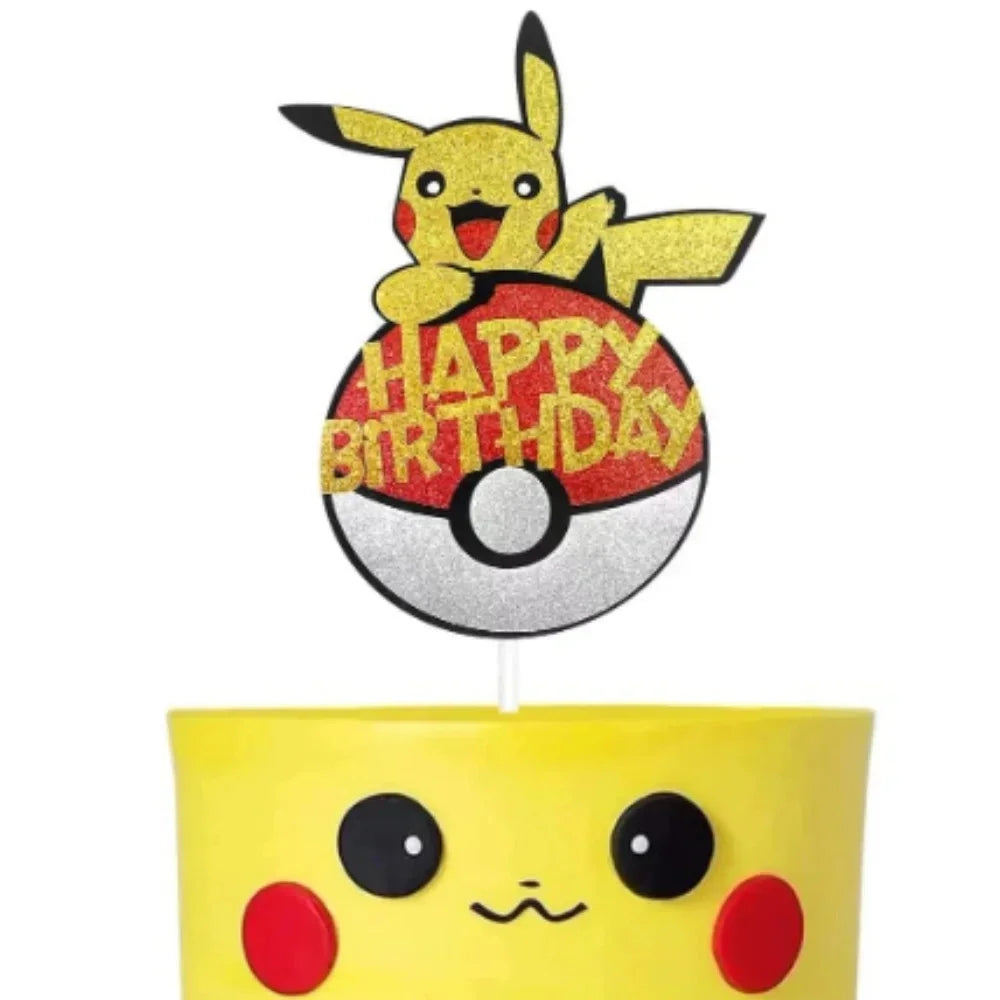 Pokemon Happy Birthday Acrylic Cake Topper Party Decoration Pikachu Cake Decor Flag Baby Shower Baking DIY Supplies Kids Favors