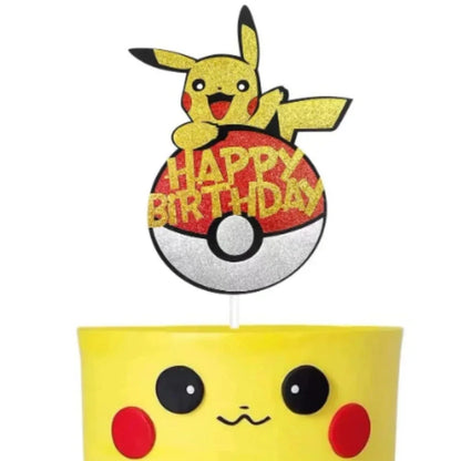 Pokemon Happy Birthday Acrylic Cake Topper Party Decoration Pikachu Cake Decor Flag Baby Shower Baking DIY Supplies Kids Favors
