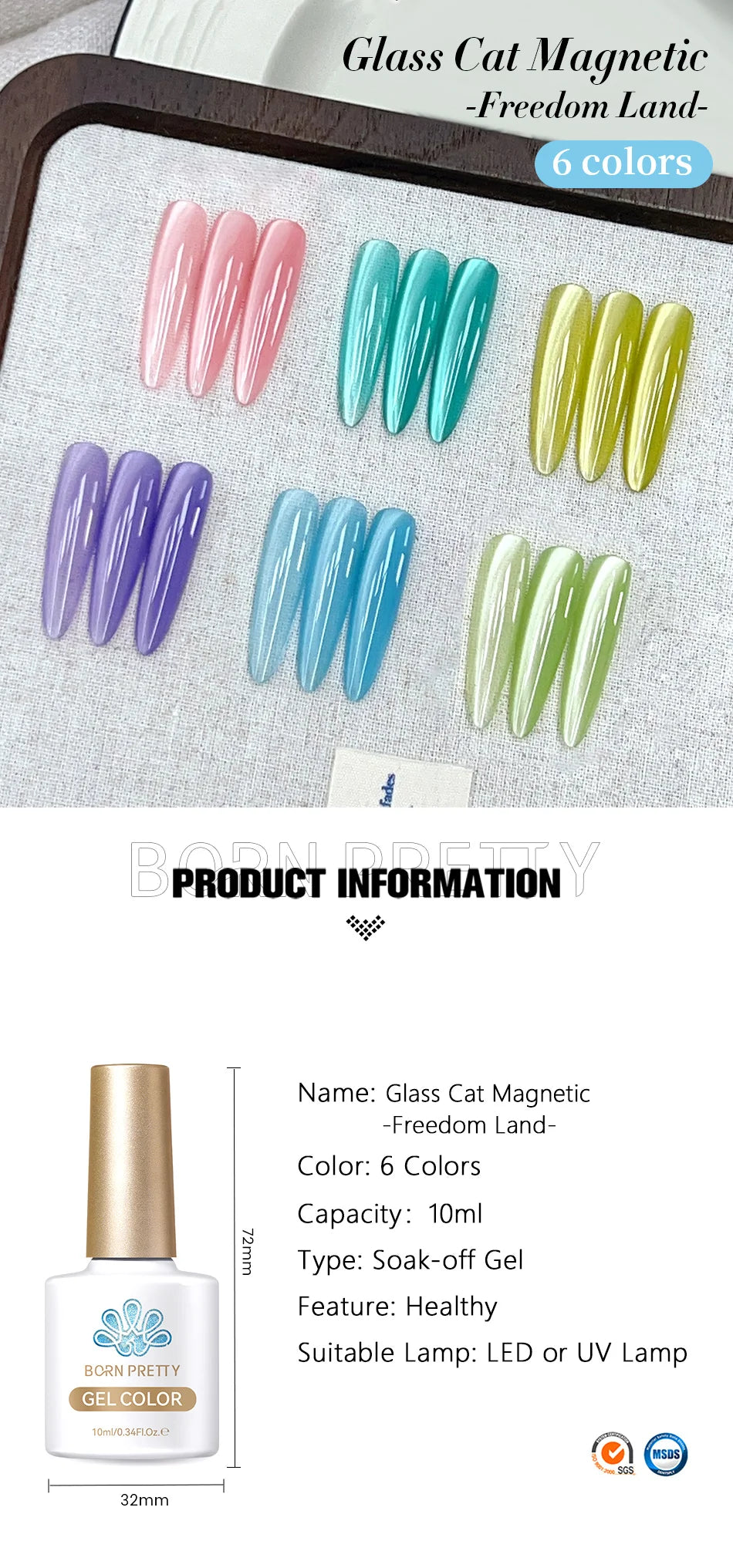 BORN PRETTY 10ml Pink Glass Bead Cat Magnetic Gel Nail Polish Spring Moonlight Jelly Crystal Semi Permanent Soak Off Manicure