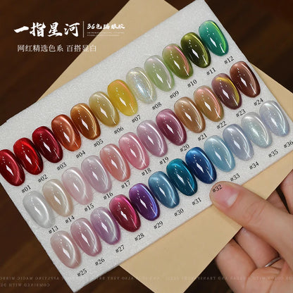 36color/set Star River Cat Eye Gel Nails Polish 15ml Magnetic Gel Glass Beads Semi Permanent Soak Off UV Nail Gel For Nail Salon