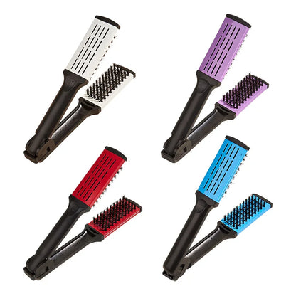 Pro Hairdressing Straightener Hairbrush Nylon Hair Straightening Double Brushes V Shape Comb Clamp Not Hurt Styling Tools DIY