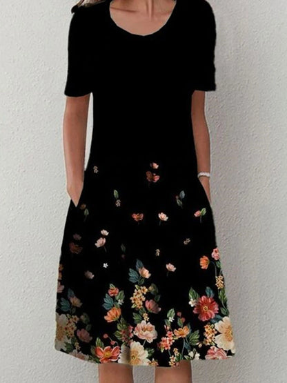 icevoolen Elegant Loose Midi Dress: Casual Short Sleeve Printed Summer Gown
