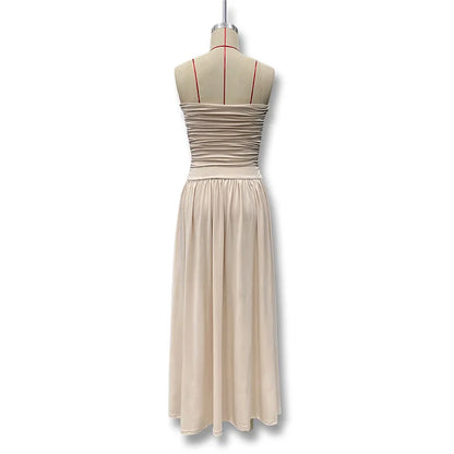 2026 Summer Fashion Solid Color Strapless Strapless Sleeveless Lady Long Dress New Elegant Sexy Slimming Pleated Women's Dresses