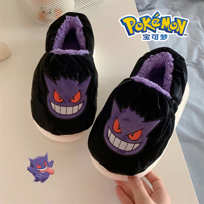 Pokemon Anime Couple Slippers Cute Pikachu Eevee Cartoon Cotton Home Shoes for Men And Women with Velvet Insulation Winter Gifts