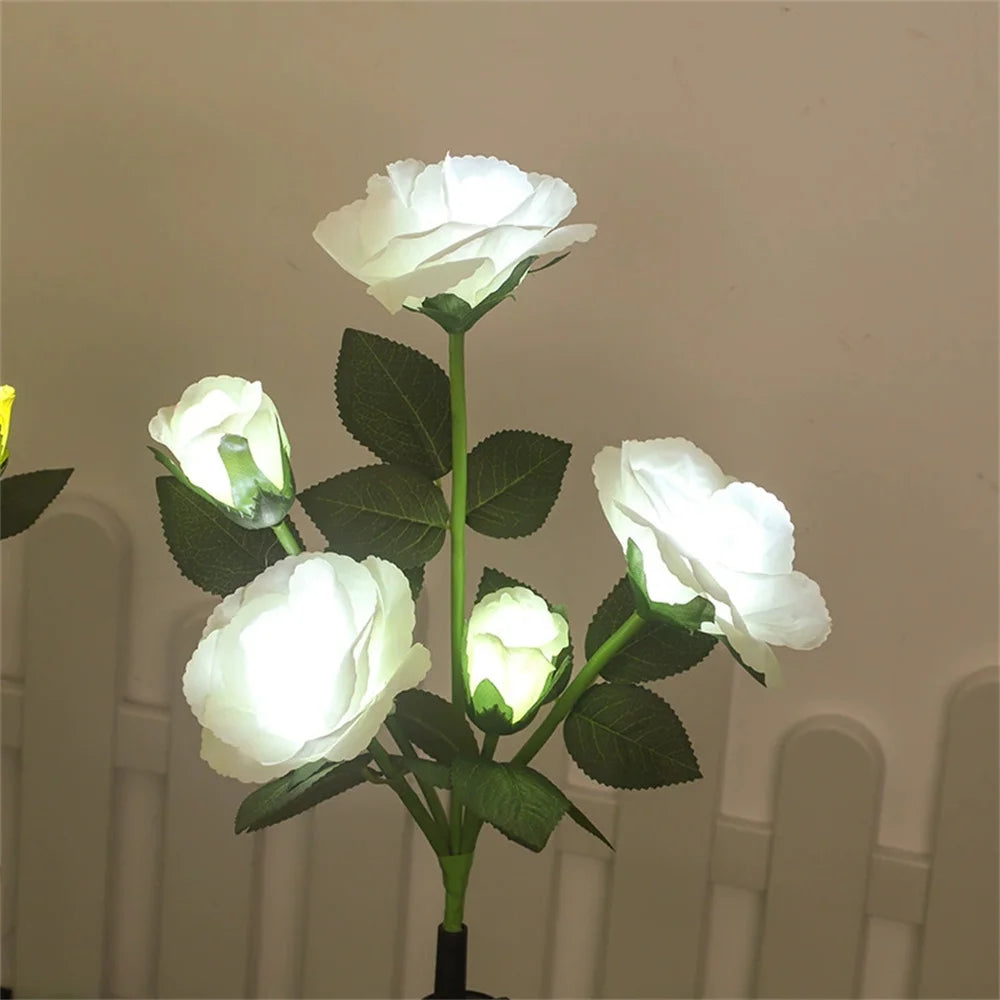 Simulation 5 Heads Rose Lamp Solar LED Lawn Lamp Decor Garden Wedding Parterre Party Camping Outdoor Yard Patio Ground Lights