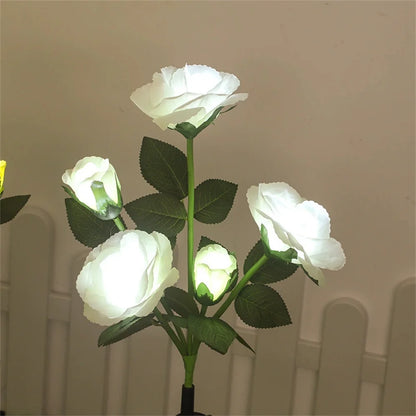 Simulation 5 Heads Rose Lamp Solar LED Lawn Lamp Decor Garden Wedding Parterre Party Camping Outdoor Yard Patio Ground Lights