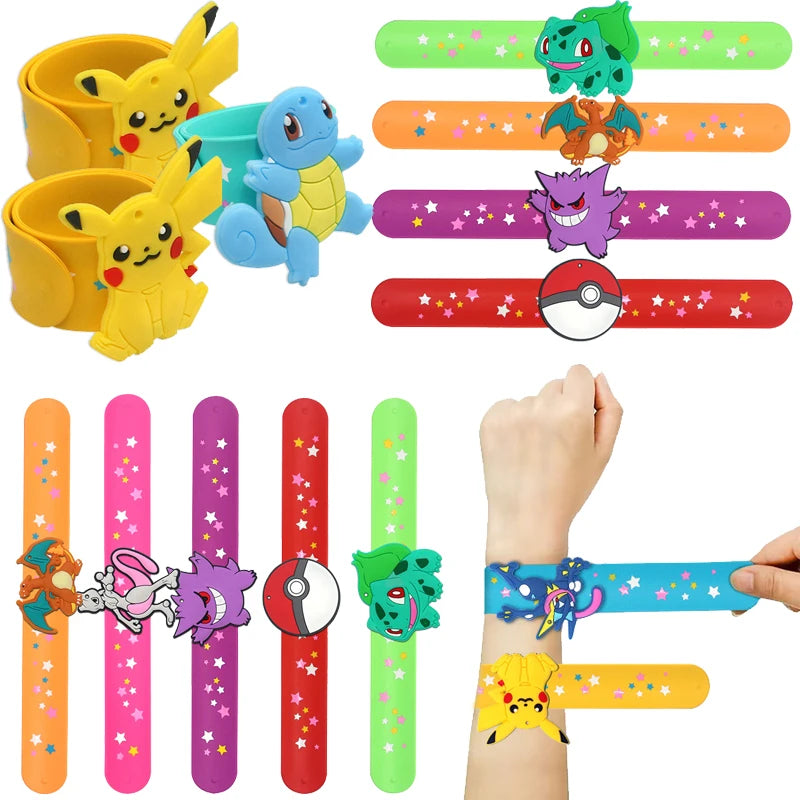 PVC Pokemon Slap Bracelet Kids Pikachu Birthday Decoration Anime Wristband Child Slap Band Puzzle Toy Boys Girls Birthday Party