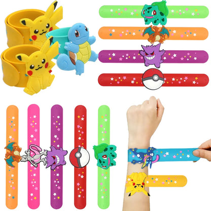 Pokemon Slap Bracelet Kids Pikachu Birthday Decoration PVC Anime Wristband Child Slap Band Puzzle Toy Boys Girls Birthday Party