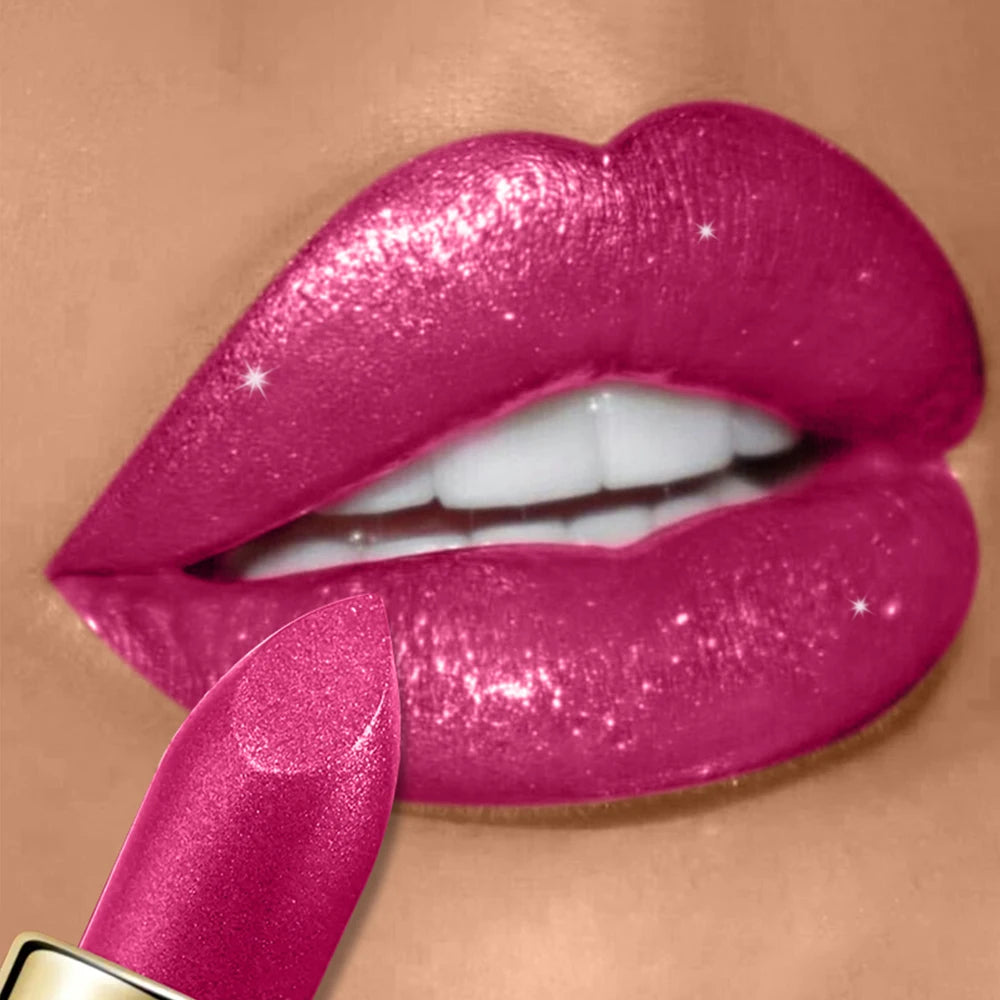 10  Colors Glitter Lipstick Waterproof Long Lasting Diamond Pearlescent Metallic Lipstick Lipgloss Women Lips Makeup Cosmetic